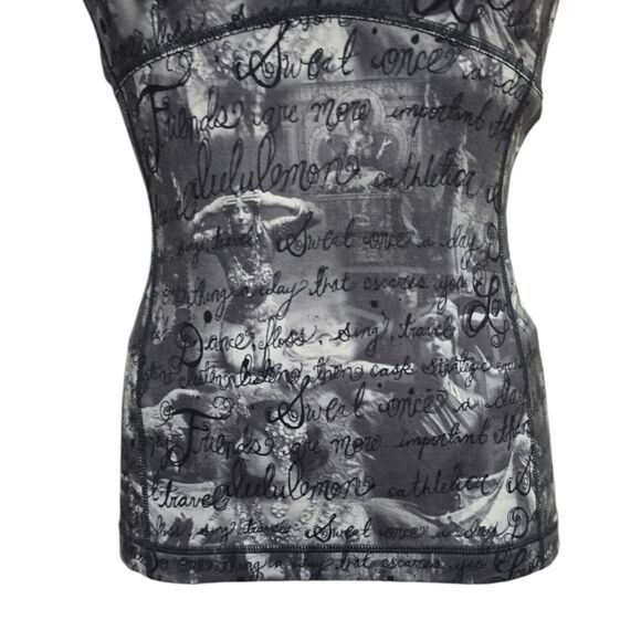 Lululemon Scoop Neck Workout Tank Top White Gray Cursive Script Womens Size 4 - Picture 7 of 12